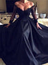 Ball Gown Long Sleeves Lace Satin Prom Dress LBQ1102