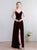 Burgundy V Neck Floor Length Prom Dresses with Slit