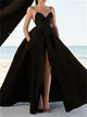 Spaghetti Straps Satin Slit Prom Dress With Pockets
