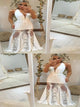 A Line Appliques Satin White Prom Dresses