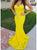 Sleeveless Sweep Train Yellow Prom Dresses