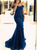 Navy Blue Short Sleeves Prom Dresses