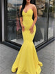 Yellow Mermaid Backless Satin Prom Dresses