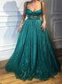 A Line Sweetheart Spaghetti Straps Sequins Prom Dress with Beadings LBQ2617