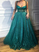 A Line Sweetheart Spaghetti Straps Sequins Prom Dresses