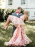 A Line Two Pieces High Low Scoop Tulle Satin Prom Dresses LBQ3282