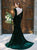 Sweep Train Green Open Back Evening Dresses