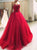 Red Ball Gown Sweetheart Beading Tulle Prom Dresses