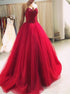 Red Ball Gown Sweetheart Beading Tulle Prom Dress LBQ3232
