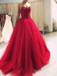 Red Ball Gown Sweetheart Beading Tulle Prom Dresses