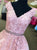 A Line V Neck Pink Floor Length Appliques Tulle Prom Dresses