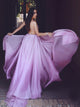 A Line Organza Criss Cross Sleeveless Prom Dress Sweep Train 