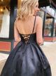 Sweep Train Black Lace Up Evening Dresses with Pockets