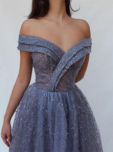 A Line Off The Shoulder Beadings Sequins Prom Dresses