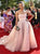 Sweep Train Satin Beadings Pink Prom Dresses