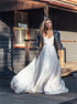 A Line V Neck Pleats Sweep Train Prom Dress LBQ2046