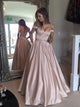A Line Off the Shoulder Beadings Satin Prom Dresses 