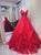 A Line Spaghetti Straps Red Ruffles Organza Prom Dresses