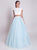 A Line Two Piece Cheap Tulle and Satin Scoop Prom Dresses