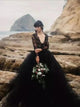 Ball Gown V Neck Black Vintage Long Sleeves Open Back Prom Dress LBQ2594