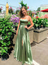 A Line Spaghetti Straps Lace Up Satin Prom Dress with Slit LBQ3250