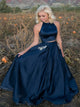 A Line Satin Two Pieces Prom Dresses With Pockets 