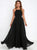 A Line Spaghetti Straps Black Chiffon Criss Cross Prom Dresses