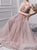 A Line Scoop Open Back Appliques Pink Chiffon Prom Dresses