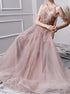A Line Scoop Open Back Pink Chiffon Prom Dress LBQ3074