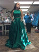 Two Pieces Green Sleeveless Sweep Train Prom Dresses