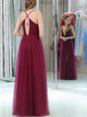 Sweep Train Burgundy Evening Dresses