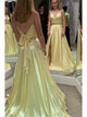 Yellow A Line Prom Dresses with Slit