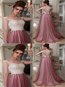 Sweetheart Sleeveless Pink Prom Dresses with Sweep Train