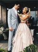 A Line Tulle Ruffles Champagne Scoop Prom Dresses
