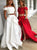 Two Piece Off the Shoulder White Prom Dresses with Lace Top