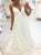 A Line Spaghetti Straps V Neck White Chiffon Prom Dresses 