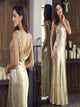 Sweep Train Golden Evening Dresses