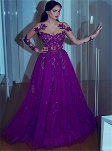 Sweep Train Purple Evening Dresses