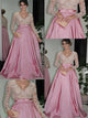 V Neck Long Sleeves A Line Taffeta With Beadings Prom Dresses