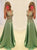 A Line V Neck Green Appliques Satin Prom Dresses