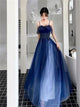 Spaghetti Straps Blue Evening Dresses 