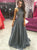 A Line High Neck Grey Chiffon Beadings Prom Dresses