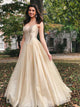 A Line Sweetheart Light Champagne Tulle Pleats Prom Dresses