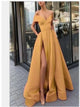 Sweep Train Yellow Evening Dresses with Slit