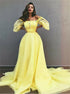 A Line Yellow Off The Shoulder Beadings Tulle Prom Dress LBQ3039