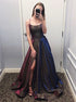 Scoop Spaghetti Straps Slit Prom Dresses LBQ1586