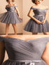 Ball Gown Tulle Grey Off Shoulder Prom Dresses with Pleats LBQ1791