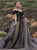 Off the Shoulder Tulle Sweep Train Black Prom Dresses 