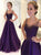 Purple Scoop Sequins Sweep Train Prom Dresses