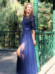 Sweep Train Blue Evening Dresses
